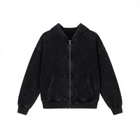 Sweat-shirt à capuche zippé, streetwear vintage, veste décontractée pour homme, épaules tombantes, polyester/coton respirant
