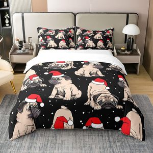 Funda de edredón Pug, juego de cama encantador para perros Pug, funda de edredón de Pugs coloridos para niños, animales de mascotas de dibujos animados, decoración suave y transpirable para niños - Product Image 6