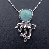 Perles rondes en pierre de Larimar naturelle authentique, bague en argent sterling pour femmes, bijoux en pierre brute, bijoux de bonne qualité
