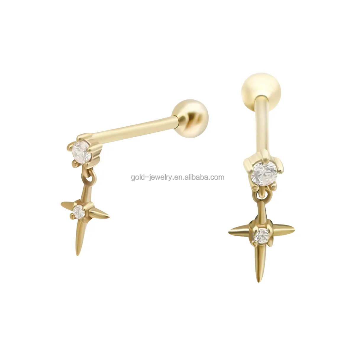 Personalized Design 9k Real Yellow Gold Earring With CZ Stone Dangle Cross Jewelry Women Gold Earrings