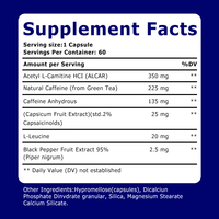 Capsules brûle-graisses pour la gestion du poids avec acétyl-L-carnitine, thé vert, caféine et capsicum, favorisant le métabolisme
