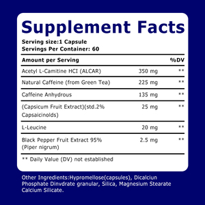 Cápsulas Quemagrasas para el Control de Peso con Acetil L-Carnitina, Té Verde, Cafeína y Capsaicina, Favorecen el Metabolismo - Product Image 2