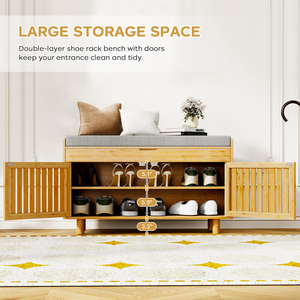 Home Bamboo <b>Shoe</b> Cabinet Door <b>Storage</b> Bench Wooden <b>Shoe</b> Racks Stands Multi-Layer Simple <b>Shoe</b> Rack for Home - Product Image 3