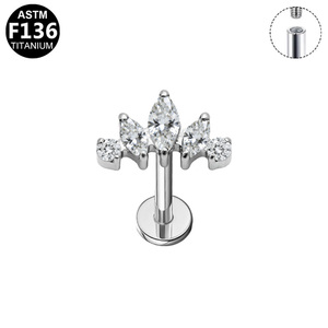 Pendientes Clásicos de Titanio F136 con Circonita Transparente de Corte Princesa y Parte Trasera Plana para Boda, para Cartílago, Oreja, Labret, Concha, Hélice - Product Image 6