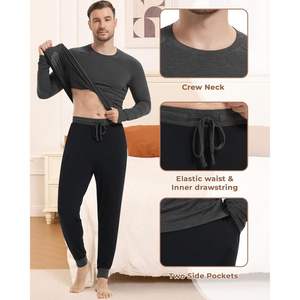 Ensemble de pyjamas pour hommes, manches longues, vêtements de nuit doux en tricot avec poches, tissu en coton de bambou, extensible, confortable, vêtements de nuit pour hommes - Product Image 3