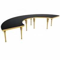 Table de banquet de mariage en forme de S, prix d'usine, table serpentine en acier inoxydable doré, table ronde modulaire demi-lune