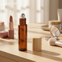Flacon roll-on d'huile essentielle 15 ml rechargeable en verre ambré avec bouchon en bambou, cylindre cosmétique liquide, parfum, sérigraphie
