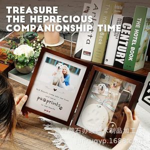 Wooden Pet Photo <b>Frame</b> Flip Top Storage Box With Ink Pad Pet Keepsake Display Stand Solid Wood Handmade Rectangle Horizontal - Product Image 2