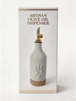 Distributeur d'huile d'olive en céramique blanche avec bouteille en relief Cruet d'huile avec bec verseur en acier inoxydable Pot de sauce soja vinaigre