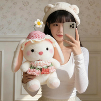 Peluche Lapin Blanc Kawaii avec Fleur au Crochet pour Filles