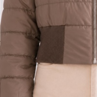 Doudoune courte matelassée pour femme, marron taupe, col montant, coupe bomber, avec bordure côtelée, manteau d'hiver isolé, parka
