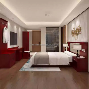 Low Cost 3 Star Hotel Bedroom Furniture Set Complete King Queen Bed With Upholstered Headboard Wall Panel Nightstand TV <b>Wardrobe</b> - Product Image 4