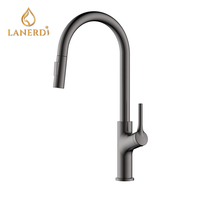Robinet de cuisine Lanerdi moderne à poignée unique et à trou unique, or et noir, avec douchette extractible pour usage hôtelier