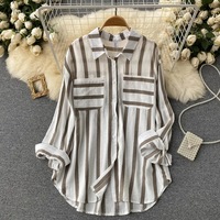 Vente en Gros de Nouveaux Vêtements Grandes Tailles Femme, Blouse Rayée Manteau Style Coréen Décontracté Ample pour Femmes