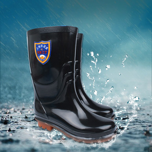 Bottes de pluie en caoutchouc noires mi-mollet, épaisses, antidérapantes, pour le travail, pour hommes, usage extérieur - Product Image 1