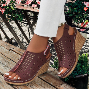 Retro <b>Women</b> Wedge <b>Sandals</b> Fish Mouth Hollow Out Thick Sole Buckle Strap Casual Summer Shoes - Product Image 2