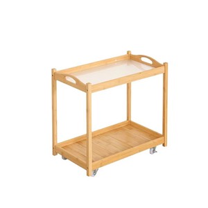 Bamboo <b>Side</b> <b>Table</b> With Wheels Movable <b>Storage</b> Cart For Bedroom Living Room - Product Image 5