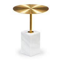 Table d'appoint en pierre naturelle blanche, fabrication directe d'usine, avec plateau en acier inoxydable brossé doré, pour hôtel, OEM ODM