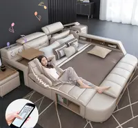 Modern masaj deri karyola iskeleti kral yatak odası mobilya setleri çok fonksiyonlu yataklar ses