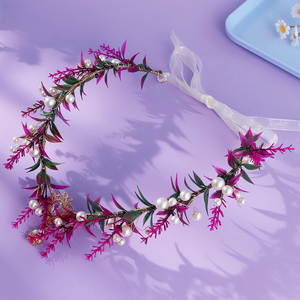 Diadèmes rétro en strass violets, feuilles, perles fraîches à double couche, accessoires pour <span class=keywords><strong>cheveux</strong></span>, fleurs, <span class=keywords><strong>couronne</strong></span> de <span class=keywords><strong>cheveux</strong></span> élégante - Product Image 5