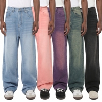 Vaqueros anchos personalizados para hombre, pantalones de mezclilla holgados de estilo urbano, hip hop, Y2K, vintage, lavados, de cintura alta, rectos, retro.
