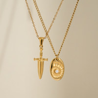 MYNECK Collier Pendentif en Acier Inoxydable Plaqué Or PVD 18K avec Coquille et Perle Ovale, Style Minimaliste Quotidien pour Femme Tendance, pour Fête et Occasions Spéciales