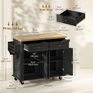 Carrito de Cocina Moderno SENYU con Estantes Ajustables de Roble, Ruedas, Estante para Especias y Superficie de Madera de Caucho, Fácil de Mover - Product Image 3