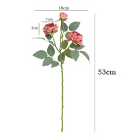 Fleurs artificielles de rose thé à trois têtes, style français, à bords brûlés, vintage, pour la décoration de la maison, du salon et de la table à manger, fleur haut de gamme