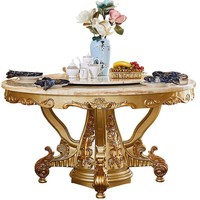 Table à manger de style européen en bois avec plateau en marbre sculpté, plateau tournant de forme circulaire, ensemble de meubles pour hôtel, villa, usage domestique, chaise