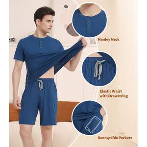 <b>Men's</b> Pajama Set <b>Short</b> Sleeve Bamboo Cotton Knitted Sleepwear Soft Summer <b>Pjs</b> Top And <b>Shorts</b> 2 Piece - Product Image 4