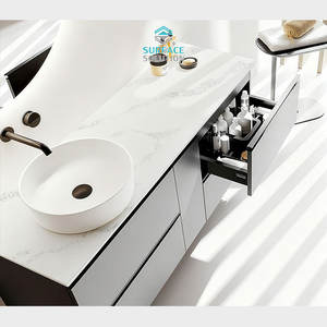 ขายส่ง ท็อปเคาน์เตอร์ห้องน้ำหินอ่อนเทียมสีขาว แบบกำหนดเอง ผลิตจากวัสดุคอมโพสิต คอเรียน อะคริลิก โซลิด เซอร์เฟซ - Product Image 1