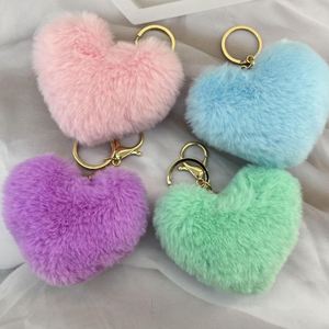 Faux Fur Keychain Fluffy Plush Heart Bag <b>Charm</b> Purse Handbag Pendant <b>Keyring</b> for Women - Product Image 2