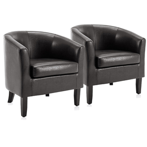 Fauteuil d'appoint en similicuir noir avec rembourrage doux et pieds robustes pour salon et chambre à coucher - Product Image 1