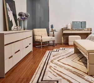 Mueble de Dormitorio de Lujo con Marco de Acero Inoxidable Dorado, Cómoda con 2 Cajones Móviles, Mesita de Noche junto a la Cama - Product Image 3