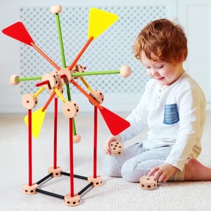 144 Pezzi Blocchi <span class=keywords><strong>di</strong></span> Costruzione in <span class=keywords><strong>Legno</strong></span>, Gioco Educativo DIY con Giunti e Bastoncini per Bambini - Product Image 5