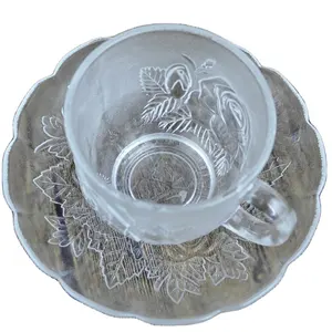 磨砂玻璃商务办公室卡布奇诺咖啡茶杯套装带茶碟花雕刻晚餐燕麦杯杯