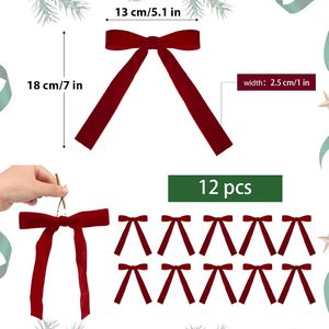 Couronne de Noël en velours avec nœud et ruban torsadé, version épaisse, ornement suspendu pour la décoration des fêtes - Product Image 3