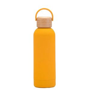 Botella de Agua Deportiva Simple para Exteriores, Aislada, con Asa Portátil, Boca Pequeña, 500 ml/17 oz, con Tapa de Bambú y Madera - Color Humo - Product Image 5