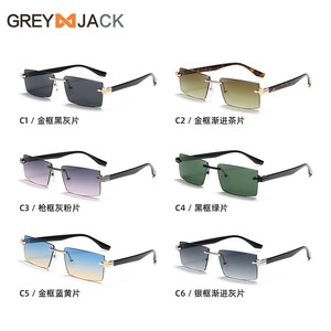 Lunettes de soleil carrées sans monture Greyjack pour femmes, verres PC dégradés UV400, monture noire en métal TR, plusieurs couleurs - Product Image 1