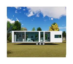 Gỗ động cơ nhà Caravan Mini Di chuyển đúc sẵn nhà nhỏ nhà trên bánh xe