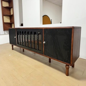 Meuble TV vintage français en bois massif pour salon, meuble TV haut de gamme pour hôtel et maison, en bois noir avec tiroirs - Product Image 4