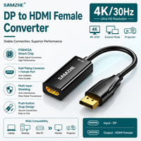 SAMZHE Convertidor DP a HDMI 4K, Adaptador de Video DisplayPort Macho a Hembra, Cable de 25 cm para Computadora de Escritorio, Laptop, TV, Monitor, Proyector