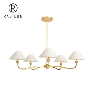 Lampadario Moderno in Ottone Stile Francese per Sala <span class=keywords><strong>da</strong></span> Pranzo e Camera <span class=keywords><strong>da</strong></span> Letto, Paralume in Tessuto di Design, Luce LED, Lampada <span class=keywords><strong>da</strong></span> Soffitto di Lusso per Progetti Alberghieri - Product Image 1