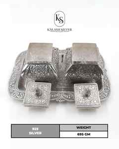 Juego de Dos Recipientes de Plata Hechos a Mano con Bandeja Decorativa, Caja de Almacenamiento Premium para Frutos Secos, Pooja y Regalos de Lujo - Product Image 2