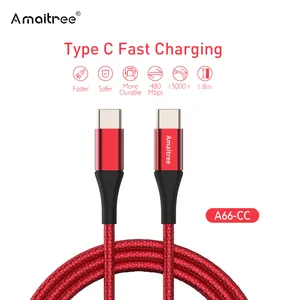 Amaitree 하이 퀄리티 60W 원래 타입 C USB C 고속 충전 데이터 케이블 휴대 전화 USB C 케이블