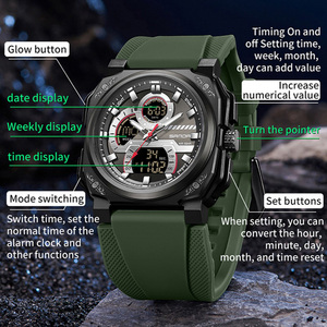 Reloj Digital Cuadrado SANDA 3356, Moderno Reloj de Pulsera para Hombre con Doble Pantalla, Reloj Electrónico Deportivo Casual Multifuncional a Prueba de Agua - Product Image 2
