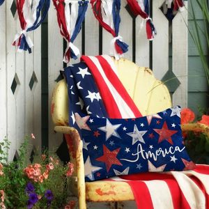 RABUSOFA 12x20 Inch Patriotic Fourth July Throw Pillow Covers Red White Blue Outdoor Lumbar Decoration Decorative Throw Pillows