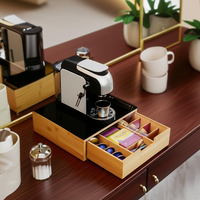 Support pour dosettes et capsules de café en bambou avec étagère en verre, organisateur de cuisine, boîtes de rangement en bois et bambou, bacs de rangement