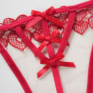 Mutandine perizoma con fiocco rosso trasparente Sexy di san valentino a vita bassa Tangas Lingerie da donna biancheria intima trasparente trasparente - Product Image 6