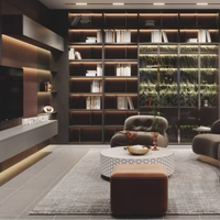 Lemari Kabinet Ruang Tamu Mewah Gaya Italia Lesso Home dengan Bingkai Hitam, Kaca, LED TV, Rak Buku, dan Rak Anggur, Unit Dinding Penuh untuk Ruang Tamu